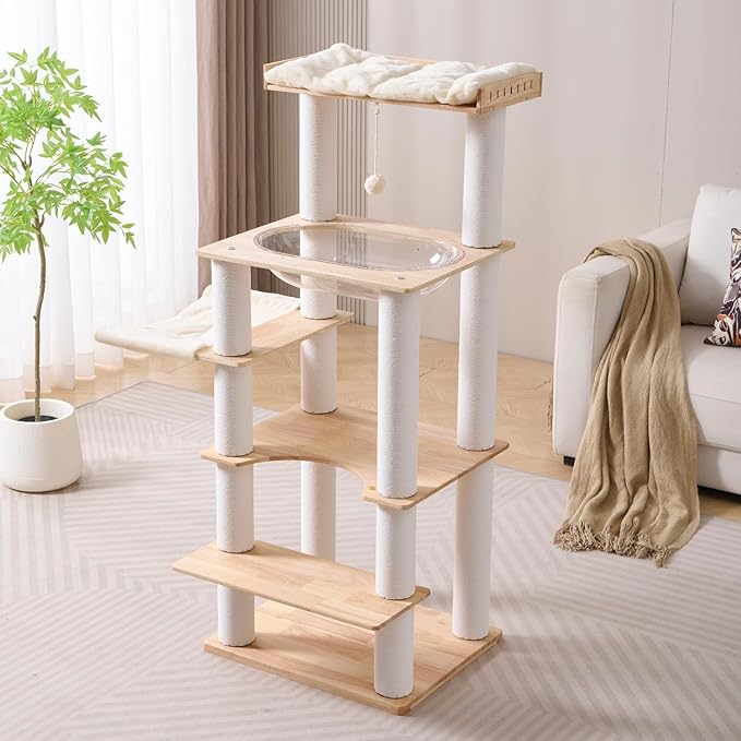 SHENGOCASE Modern Natural Wooden Wood Cat Tree Tower Condo, Extra Large Top - Image 9