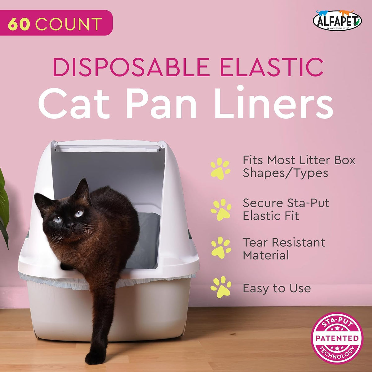 Cat Litter Box Liners Alfapet heavy duty Extra Giant 60 Count - Tear-Resistant Cat Litter Bags - Waterproof Litter Liners - Fits Litter box Pan Sizes XL, Giant, X-Giant, 37" x 18", 20 lb Capacity