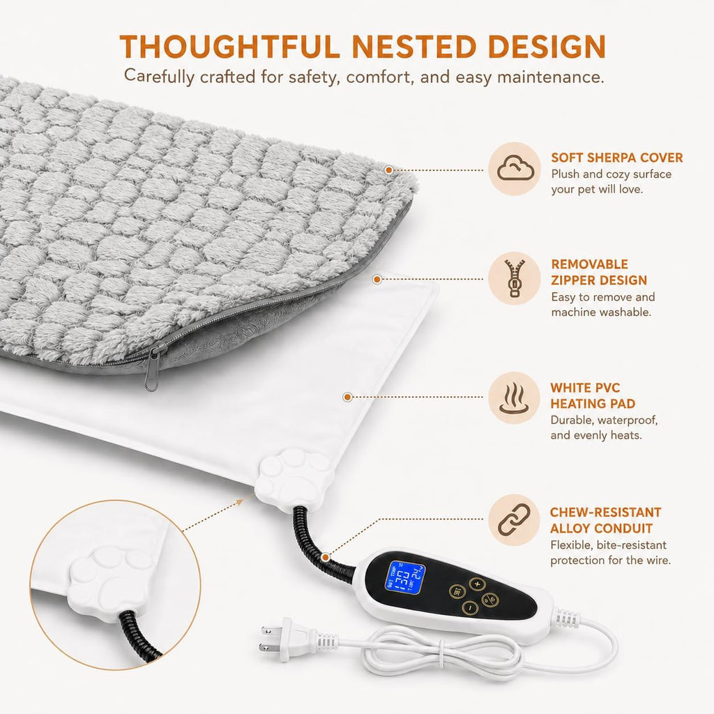 Large Dog Heating Pad with Smart Time&Temperature Controller (31x20in)