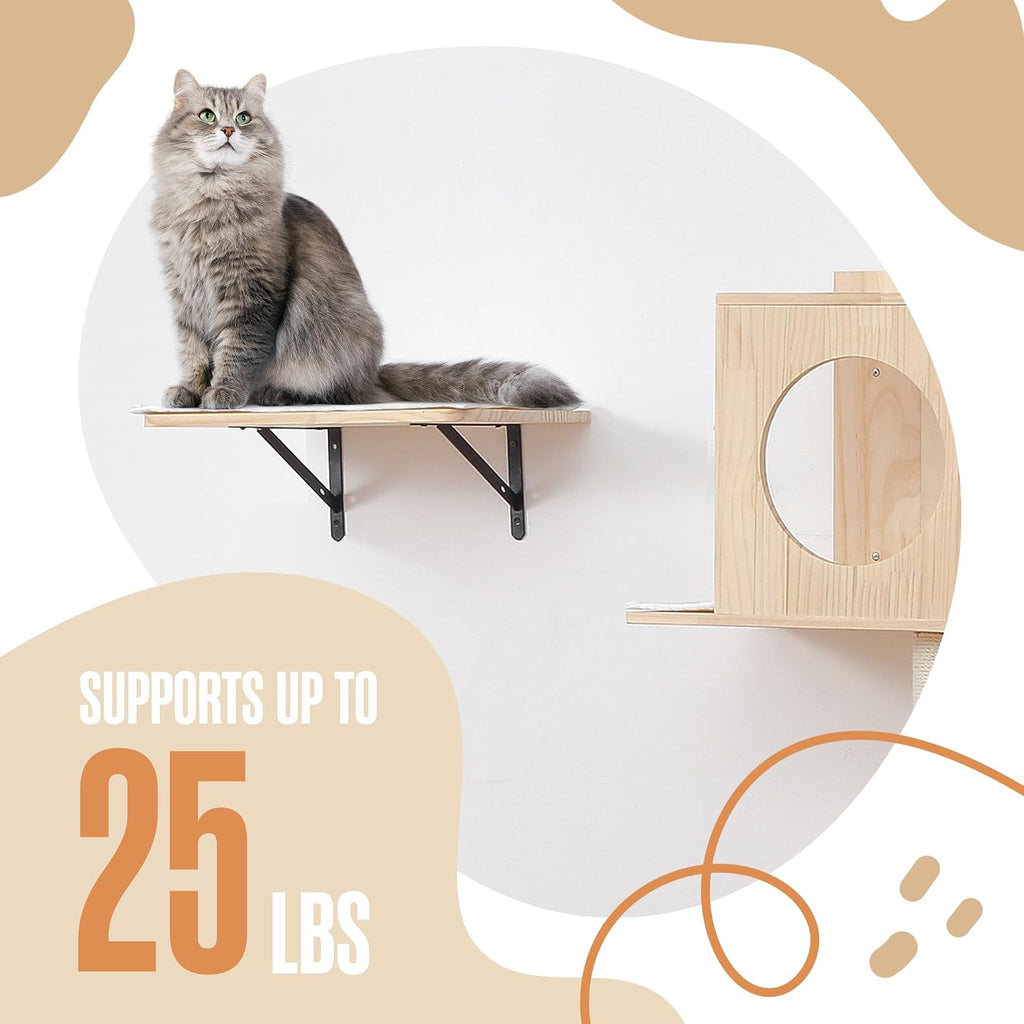 Wall Mounted Cat Tree, Cat Wall Climber, Kitty Climbing Shelves 51 x 35 in