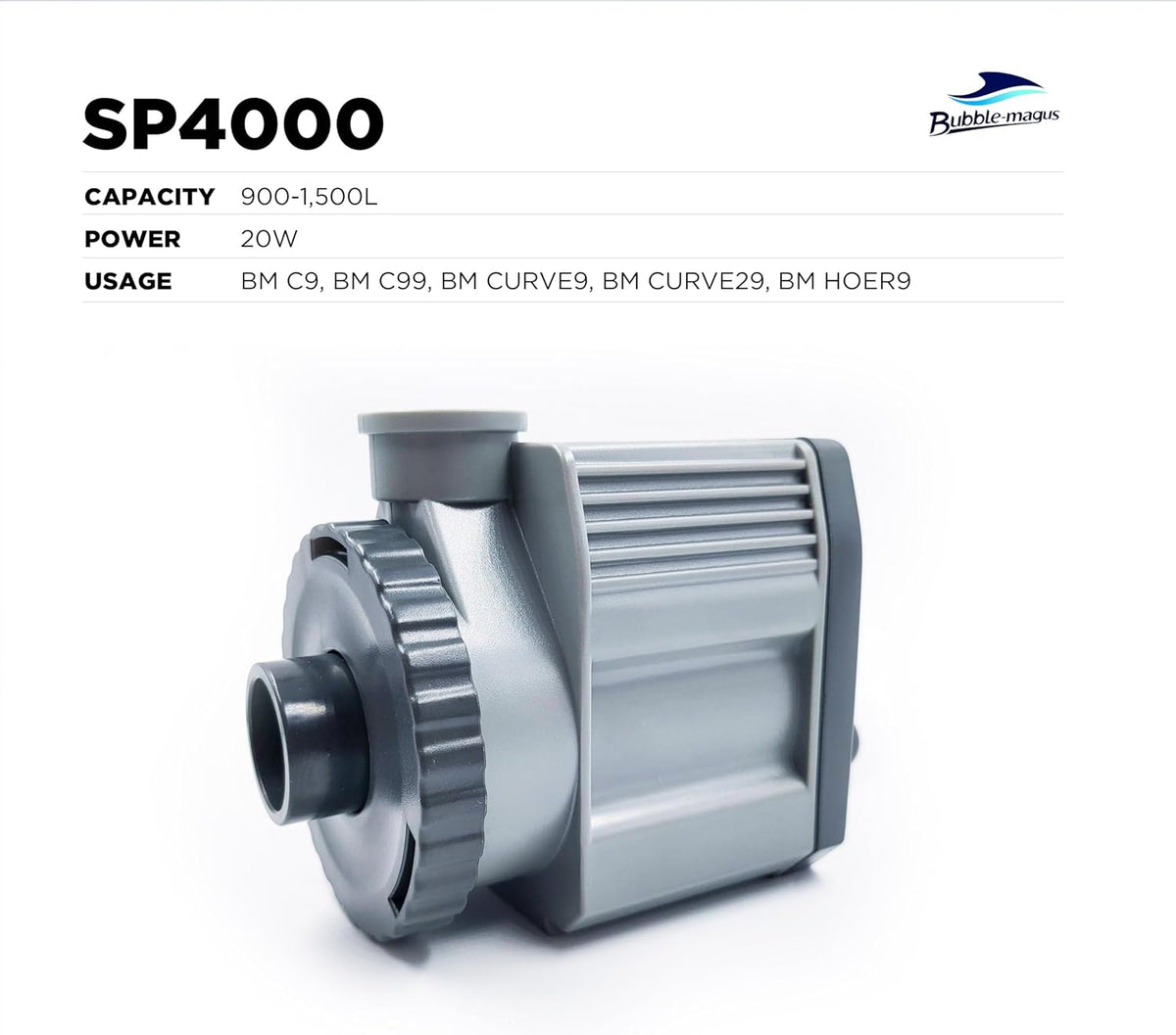 Bubble Magus SP4000 Skimmer Pump: An efficient protein skimmer pump designed for large fish tanks with a powerful flow of 240 GPH suitable for 43.3 x 57 x 63inch aquariums【SP4000】