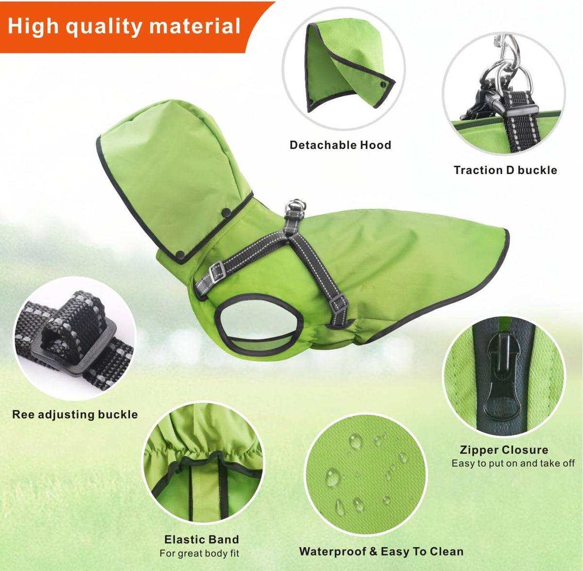 Dog Raincoat Waterproof Dog Hoodie Reflective Dog Raincoat Hooded Adjustable Rain Jacket for Small Medium Large Dogs Puppies (Green, L)