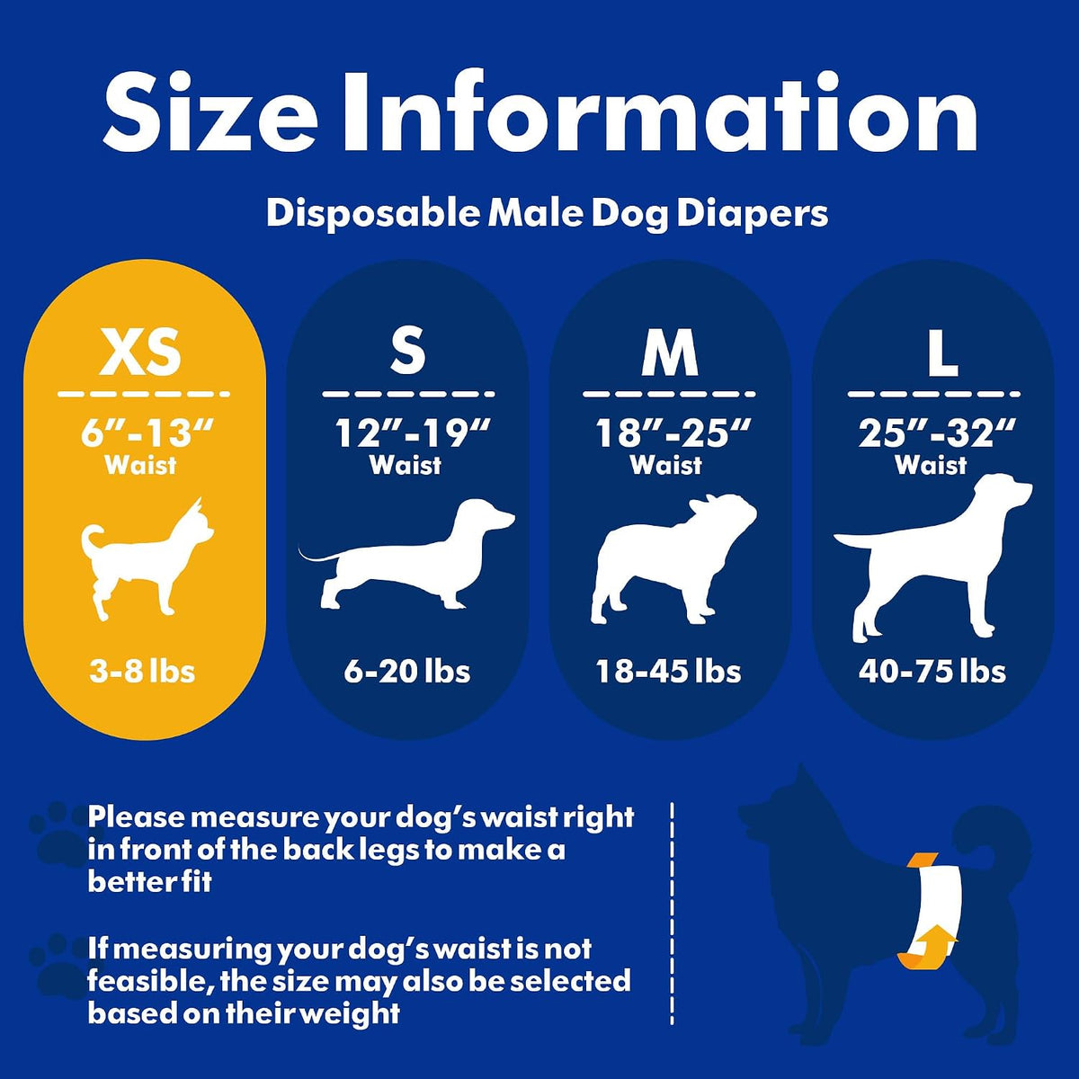 MICOOYO Male Dog Diapers, Disposable Male Dog Wraps with Wetness Indicator, Super Absorbent | Leak Proof Doggie Diapers for Incontinence, Marking, Puppy Training, XS, 6-13-inch Waist, 20 Counts