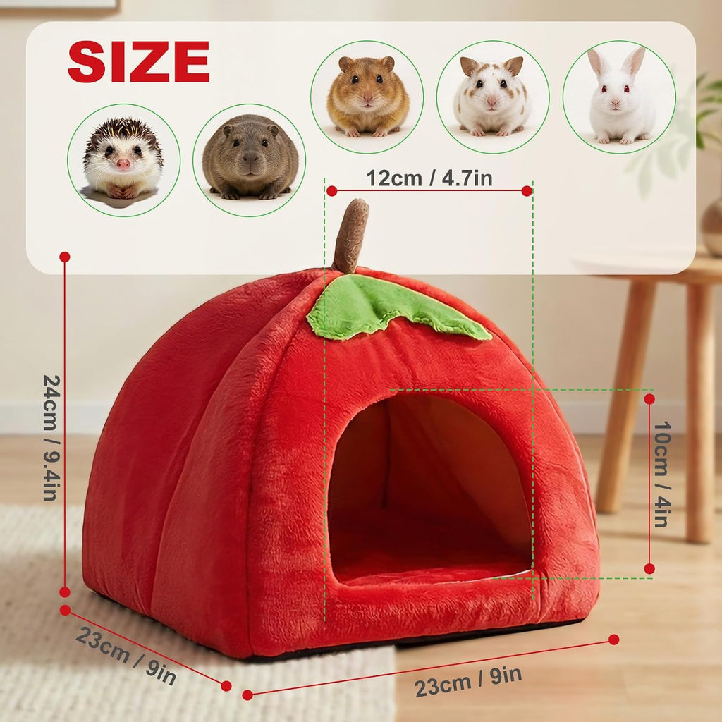 Guinea Pig Hideout for Small Animals Bed with Warm Fleece, Pet Cushions,Sleeping for Pet/Ferret/Chinchilla/Bunny Red Pumpkin