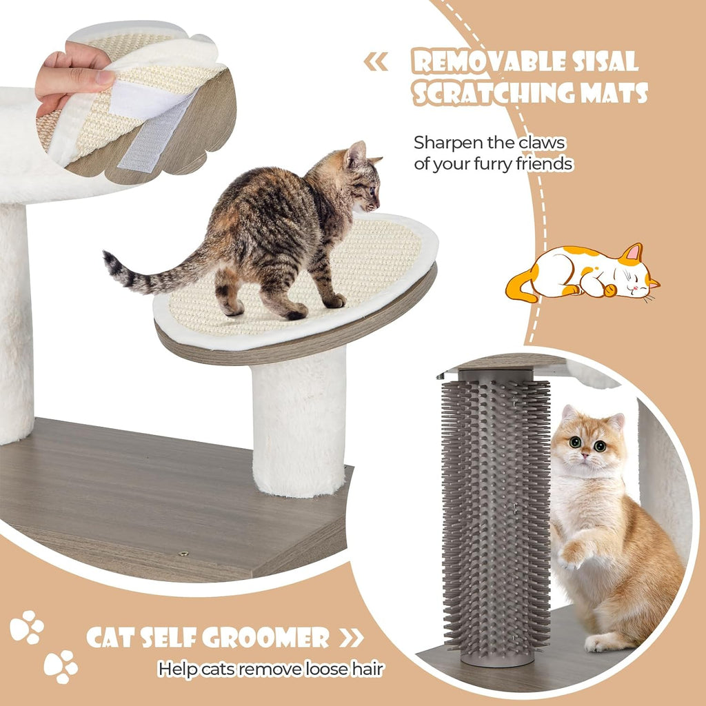 Cat Tree with Litter Box Enclosure, 2-in-1 Modern Cat Tower with Condos, Top Perch, Sisal Posts, Scratching Board, Platform, Dangling Balls, Hidden Litter Box with Cat Tree (52 Inches Tall)