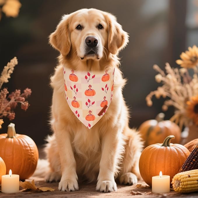 ADOGGYGO Thanksgiving Dog Bandanas 2 Pack, Reversible Turkey Pumpkin Pet Scarf - Image 3