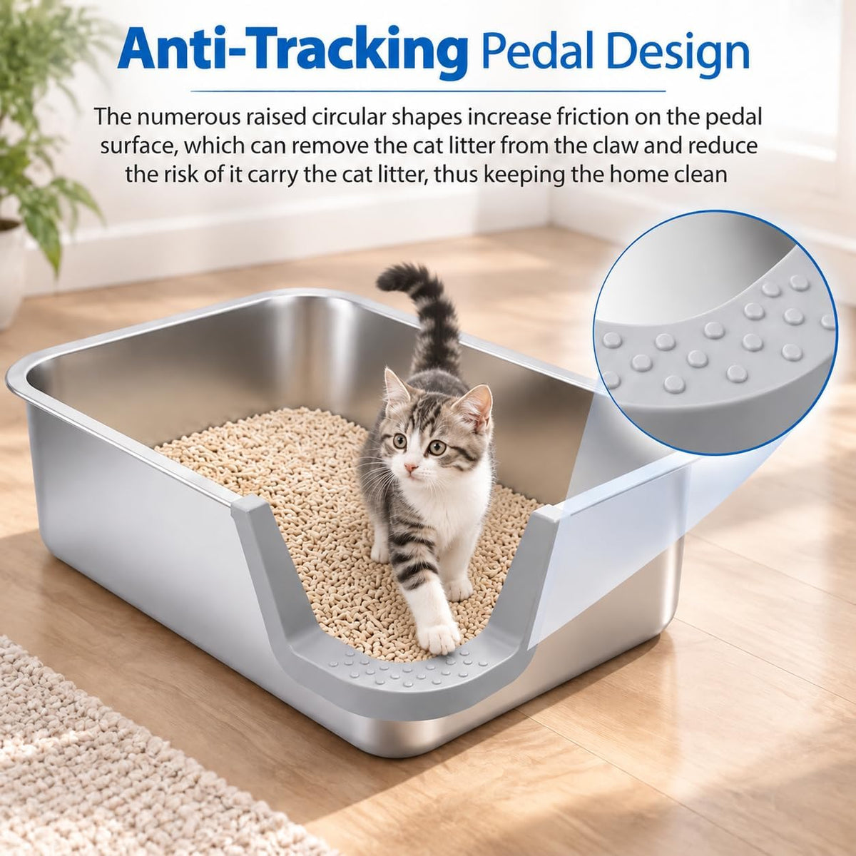 Low Entry Stainless Steel Cat Litter Box, 17.5" L x 13.6" W x 6" H
