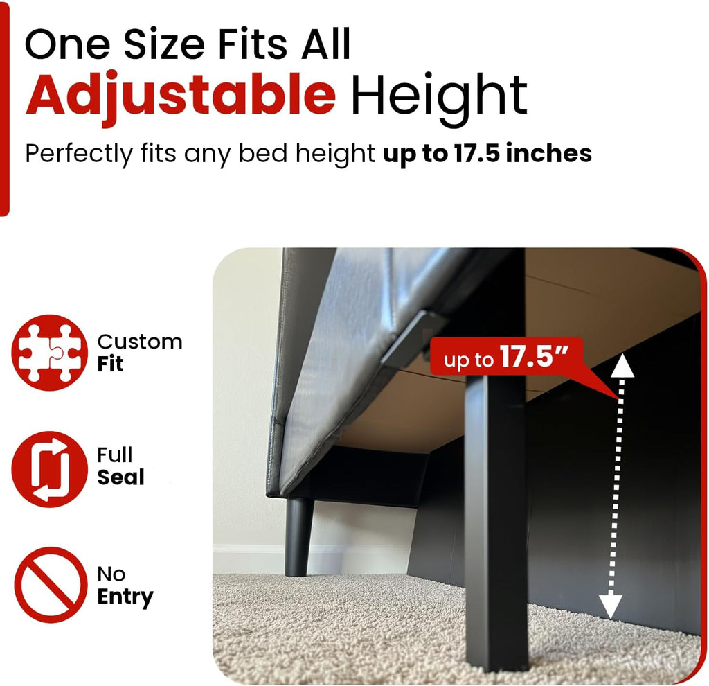 Hidden Under Bed Pet Blocker – Dog and Cat Barrier up to 17.5” Tall (Adjustable). Includes 3 Pcs to Cover Whole Bed, Cardboard Panels Hidden Underneath, Solid Matte Black