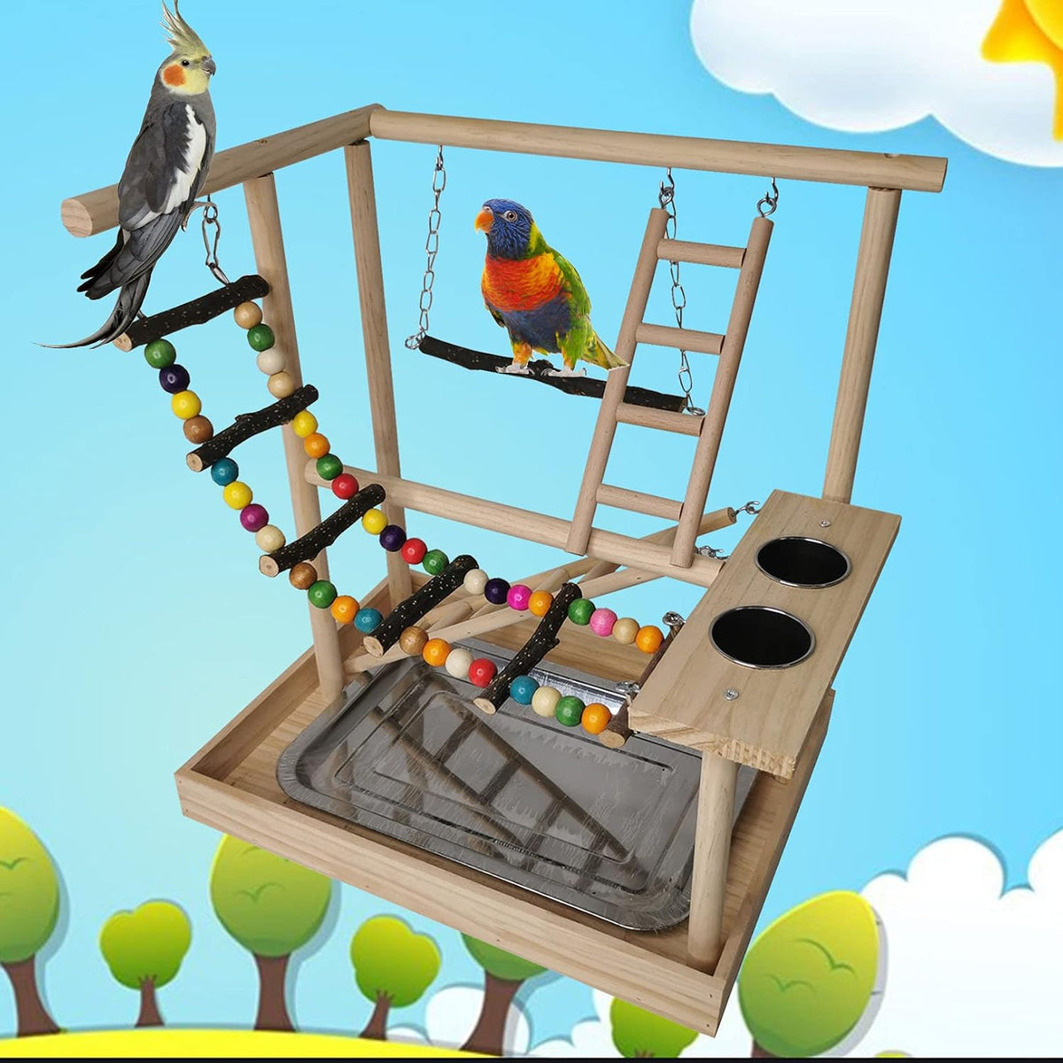 Bird Playground Wooden Parrot Stand Parakeet Perch Bird Play Gym