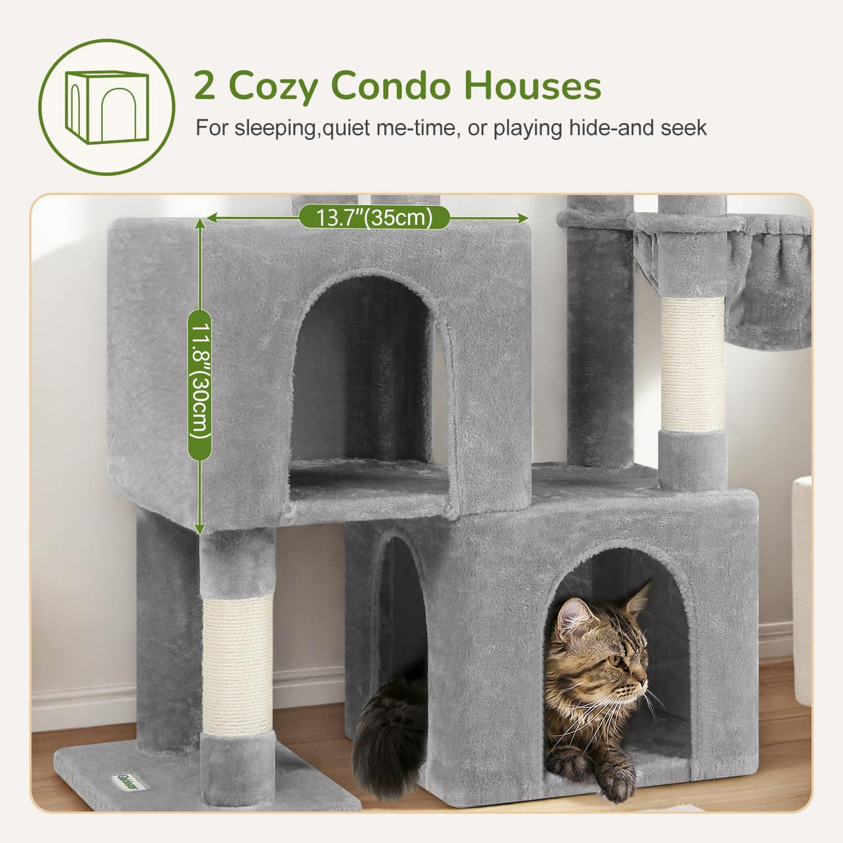 Globlazer 52in Cat Tree Tower for Indoor Cats, 2 Condos, S52, Light Grey