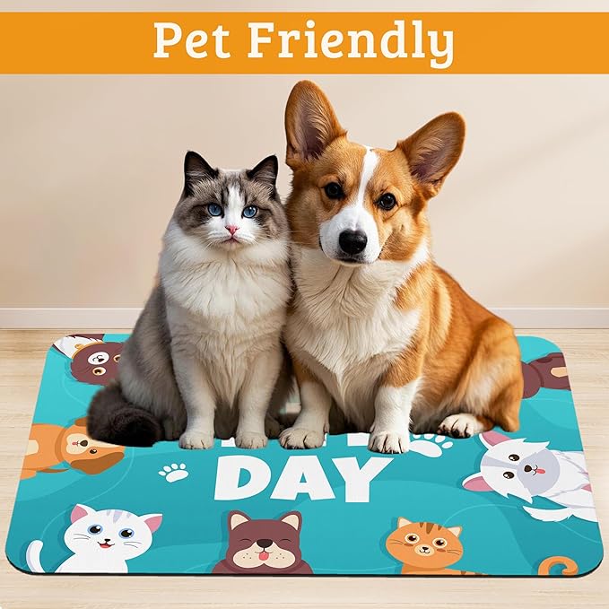 Pet Dog Cat Food Mat, Animal Paws Absorbent Waterproof Placemat - Image 2