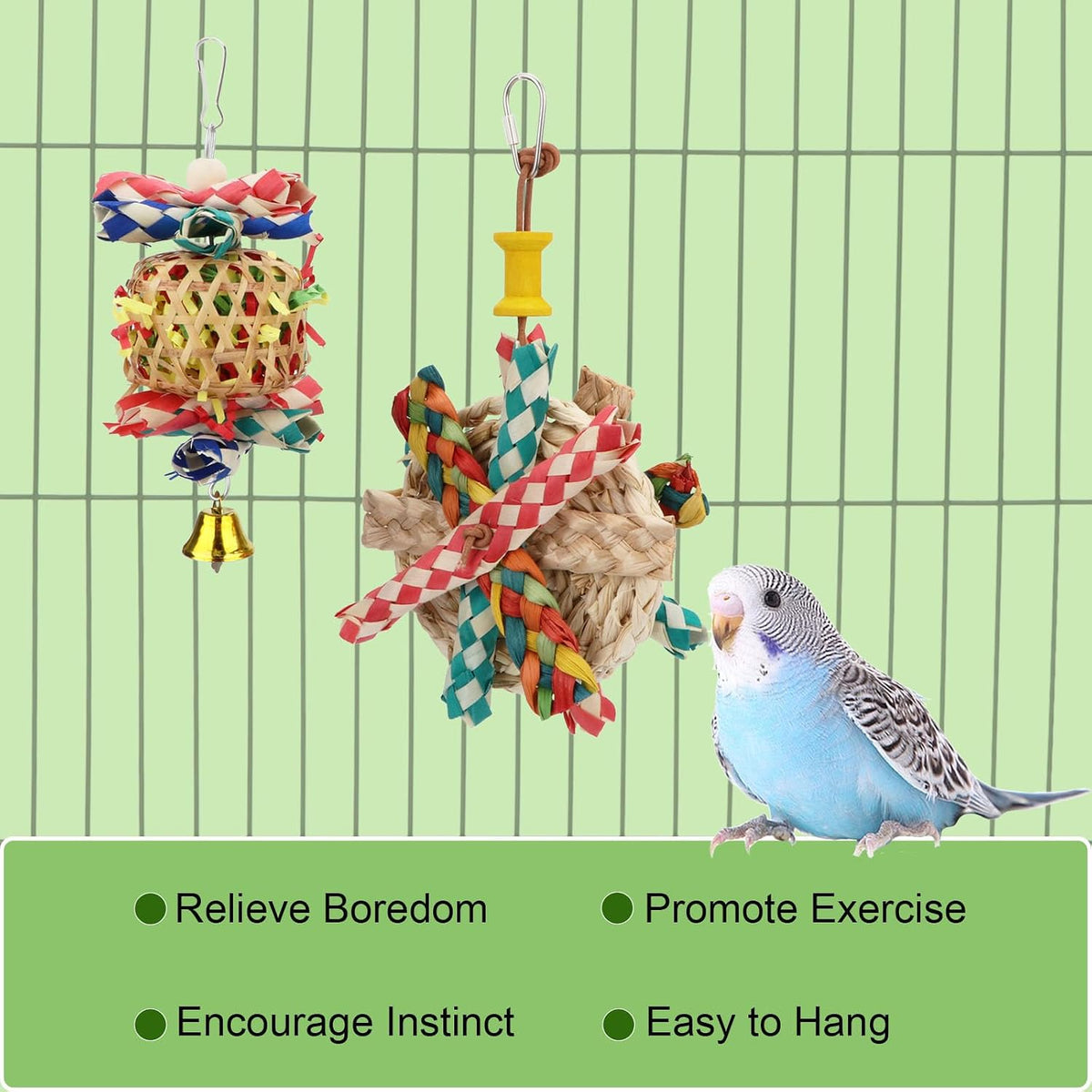 Hypeety Bird Foraging Toys Natural Seagrass Woven Hanging Shredder for Cage