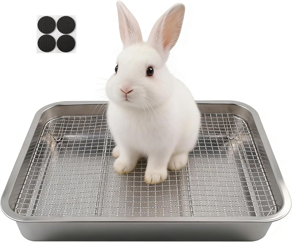 Large Rabbit Litter Box for Cage,Bunny Litter Box Grate Restroom with 50 Pcs Disposable Rabbit Cage Liner Guinea Pig Litter Pan with Grate Rabbits Litter Tray Pet Toilet for Rat Ferret Hamster