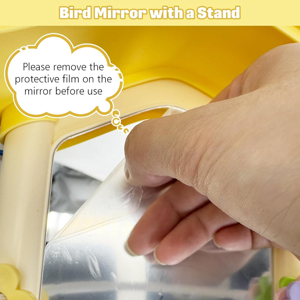 Bird Mirror with Plastic Perch and 5PCS Colorful Rattan Balls Parakeet Hanging Swing with Mirror Interactive Toy Bird Cage Accessories for Cockatiel Parrot Conures Cockatoo Finch(Yellow)