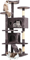 BestPet | 54" Cat Tree Tower | Purple Gray | Sturdy, Hanging Cat Toys, by BestPet