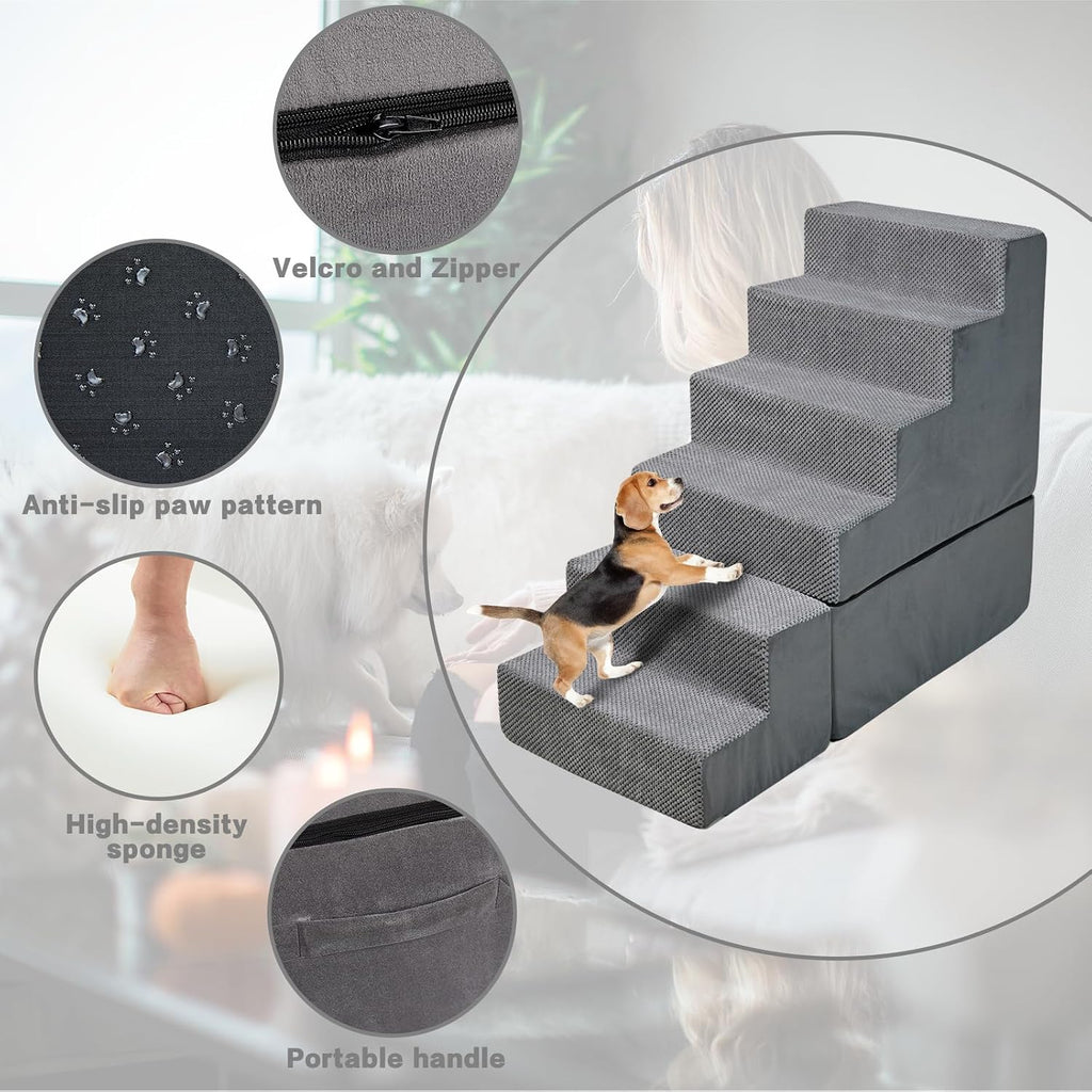 6-Step 35D Foam Dog Stairs Steps for High Beds 30-32" H