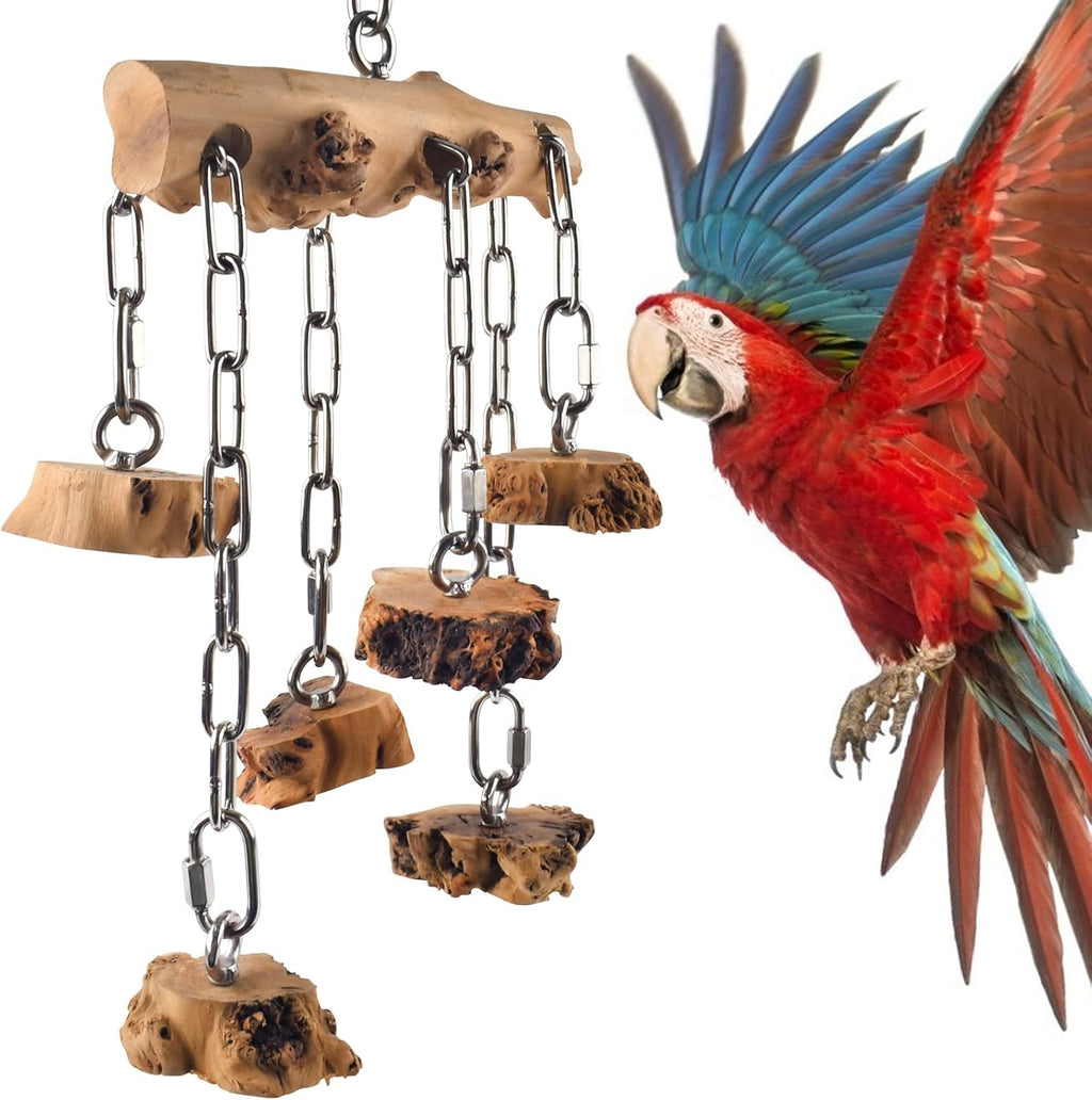 DBNESS Bird Toys for Parrot, Durable Stainless Steel Large Birds Chew Toy, Hanging Detachable Natural Hardwood Blocks for Medim to Large Eclectus, African Greys, Amazon Parrot, Cockatoo
