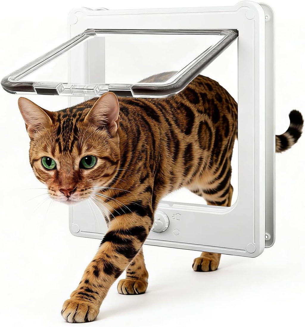 Cat Door Interior Door, Magnetic Self-Closing Pet Doors for Wooden/Metal Door, Inside 7.3 x 7.1 Inches, Self Installation, White