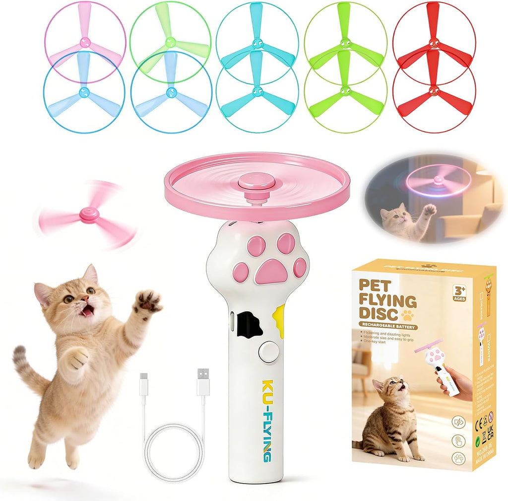 Cat Toy Disc Launcher,Rechargeable Interactive Cat Fetch Toy with 10 Discs