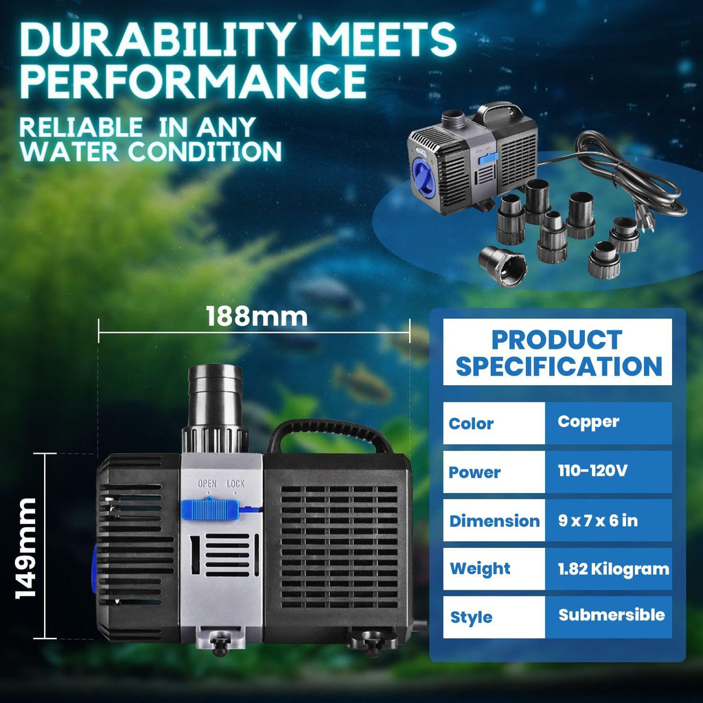 Flexzion Submersible Aquarium and Pond Water Pump, 800 GPH Flow Rate