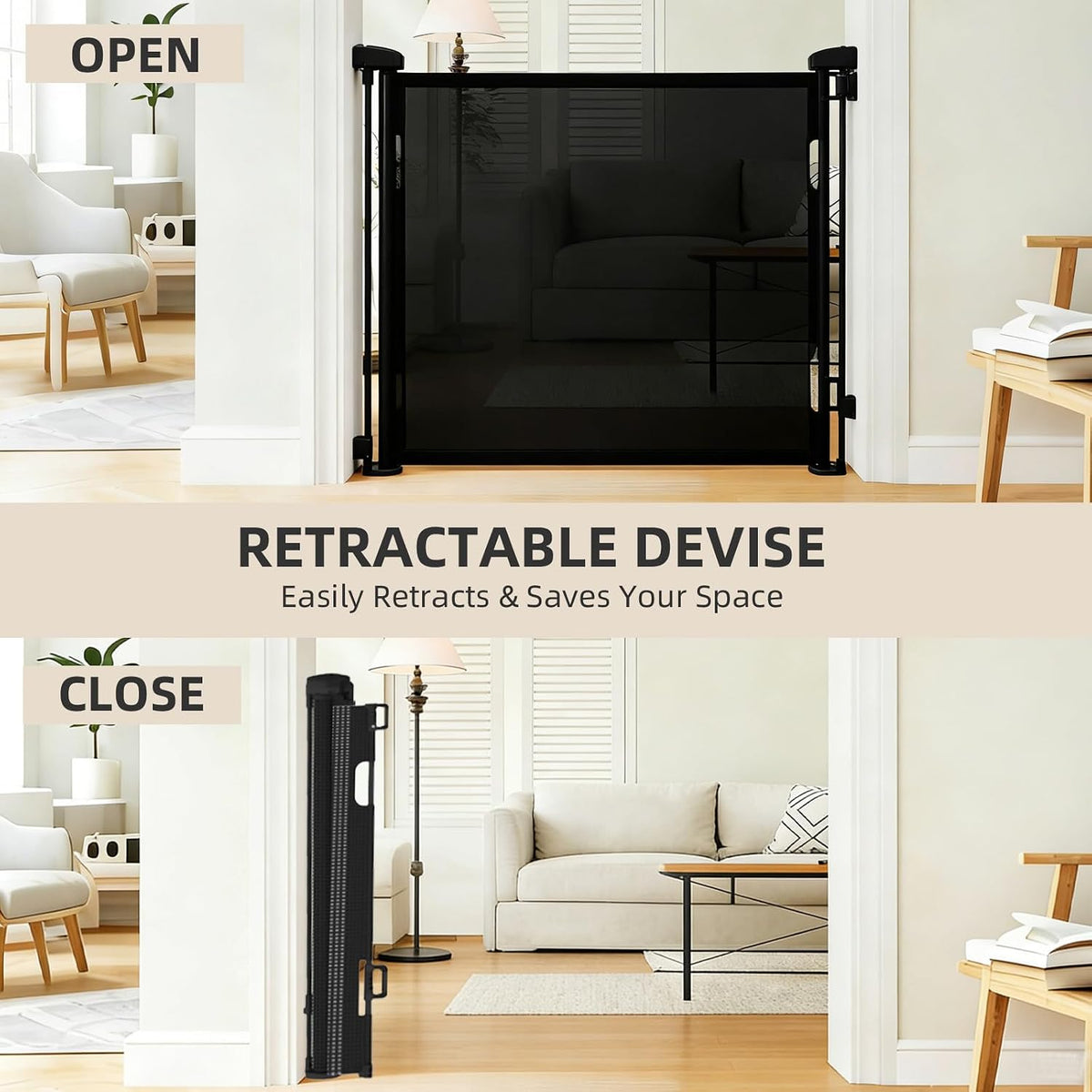 Retractable Baby and Dog Gate 55 Inch Wide 33 Inch Tall Black