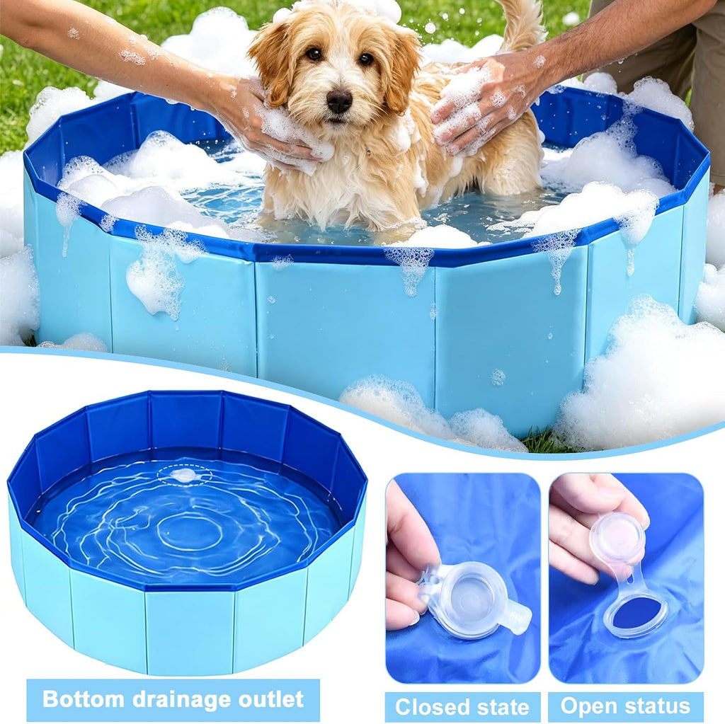 24 x 8 Inch Foldable Dog Pool with Storage Bag, PVC Pet Bath Tub