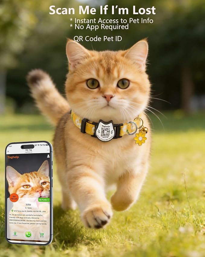 Breakaway Cat Collar with QR Code ID Tag, Adjustable Cotton Kitten Collar with - Image 7