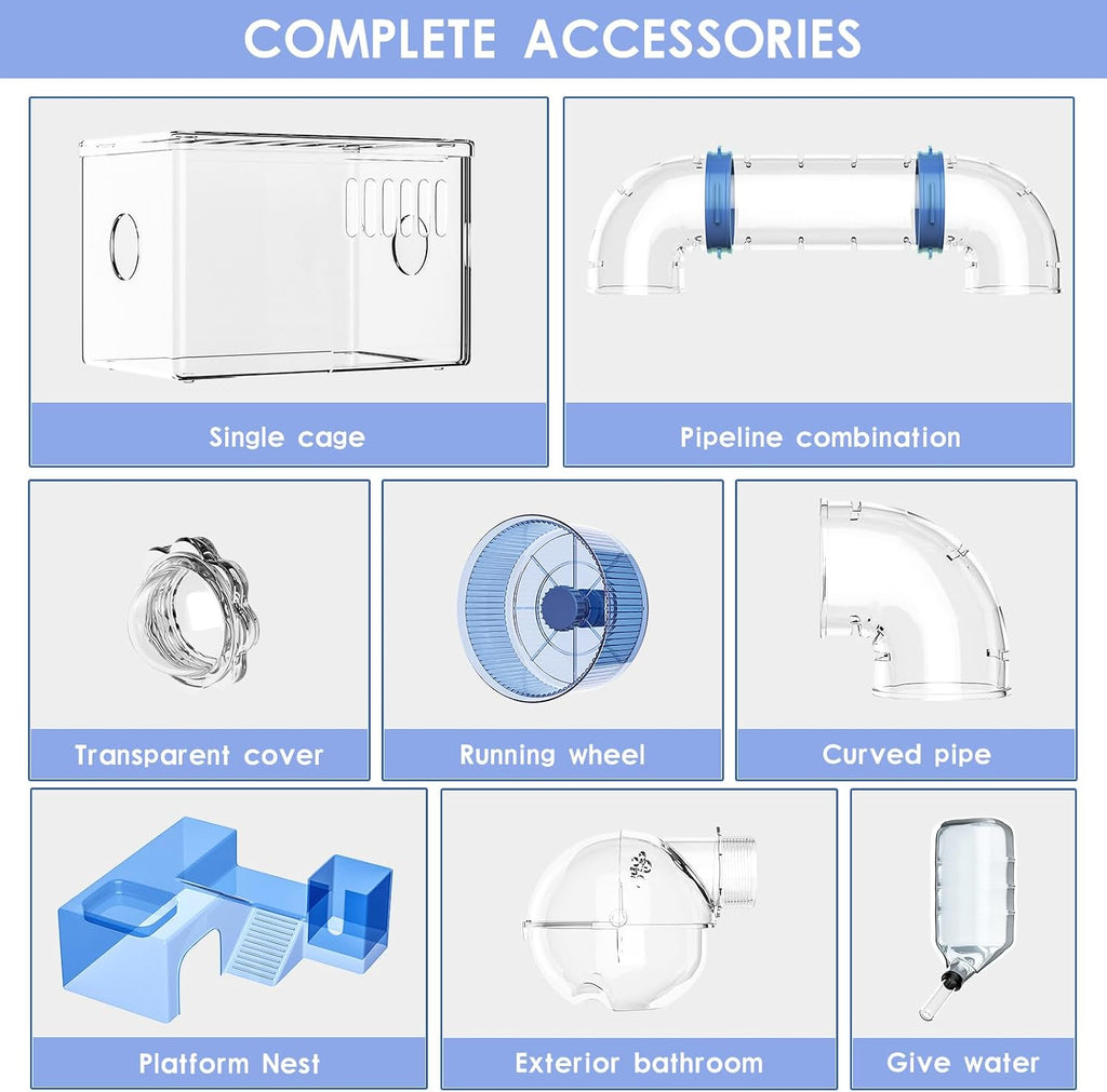 Hamster Cage,Clear Modular Habitat with Tube for Dwarf Hamster