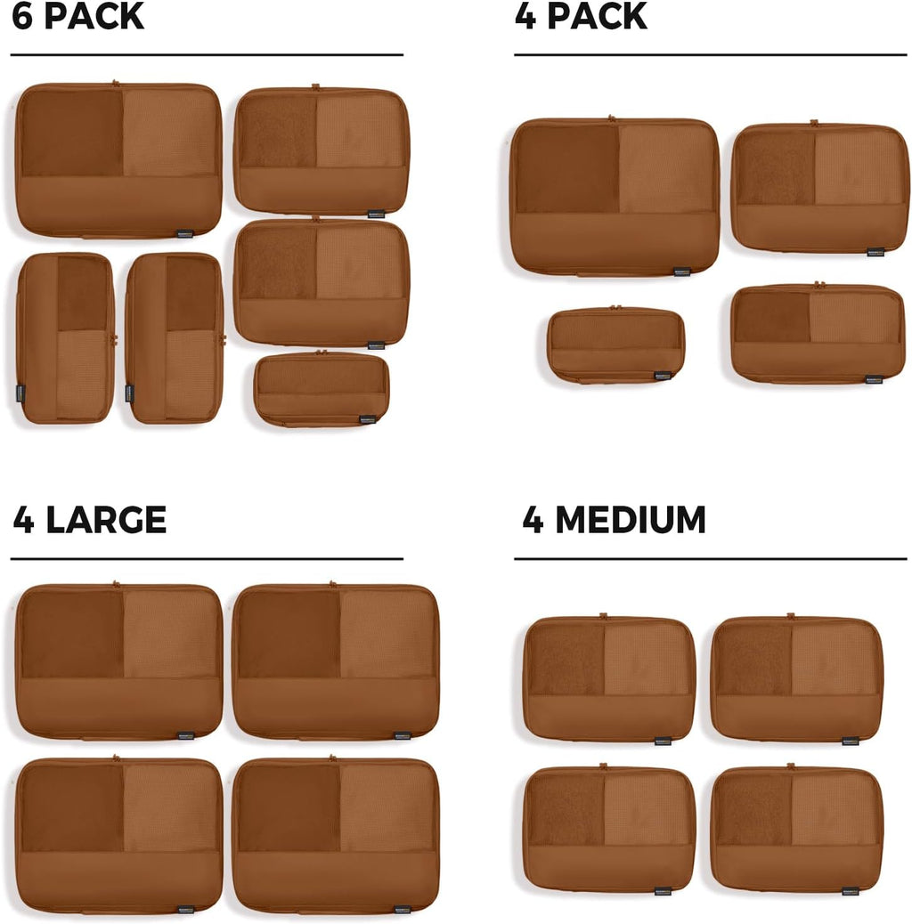 4 Large Compression Packing Cubes for 7–14 Day Travel, Light Brown