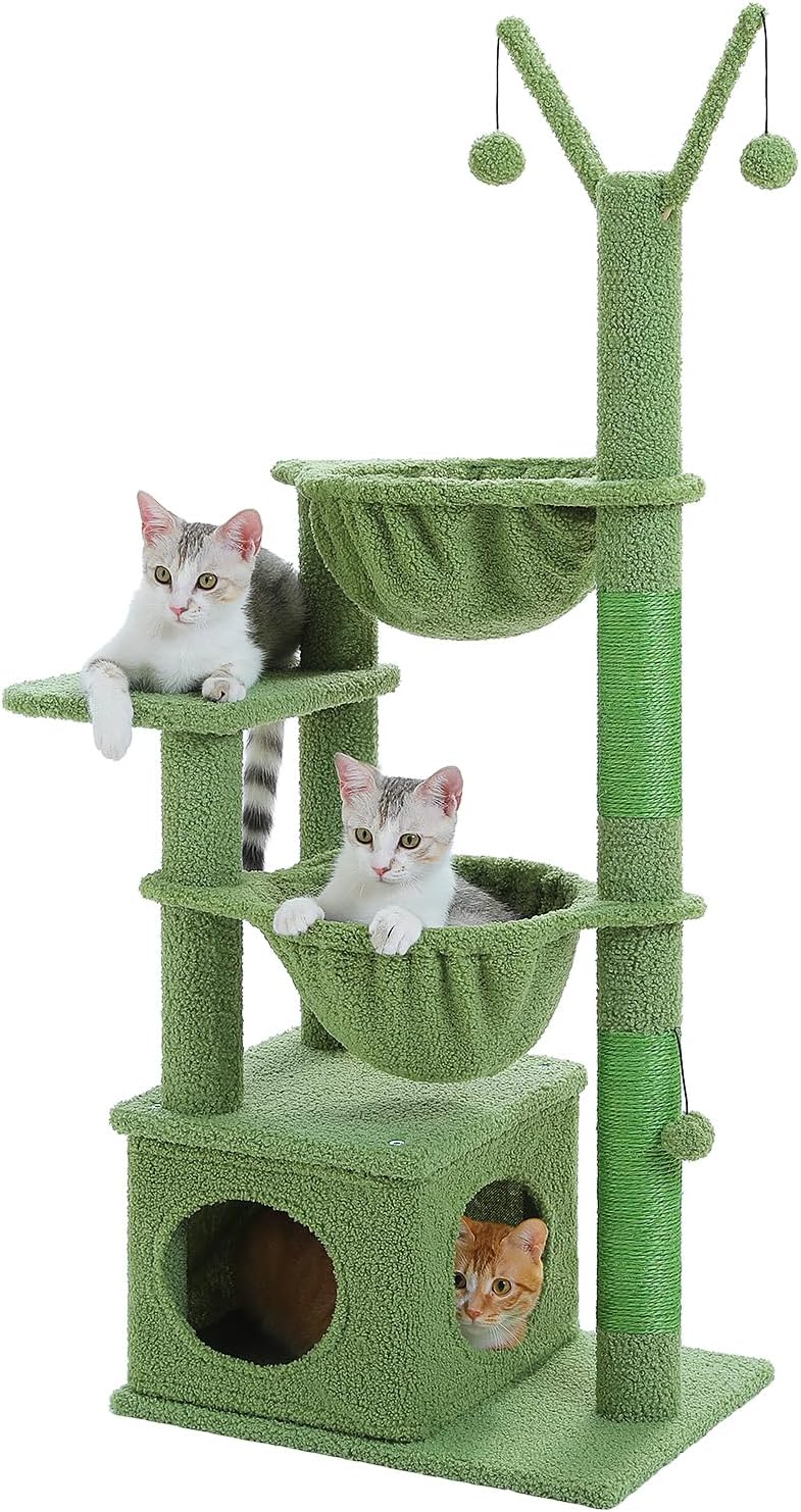 MUTTROS 40" Cactus Cat Tree with Hammock, Condo & Sisal Post, Green