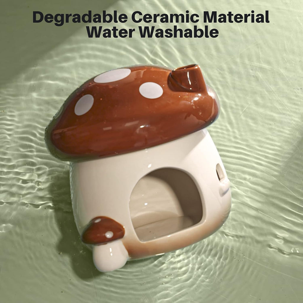 BUCATSTATE Hamster Hideout Ceramic, Mushroom Shape Hamster House and Habitats Cool Bed Ideal for All Season Dwarf Hamster Gerbil Mice Golden Bear (Brown-Large)