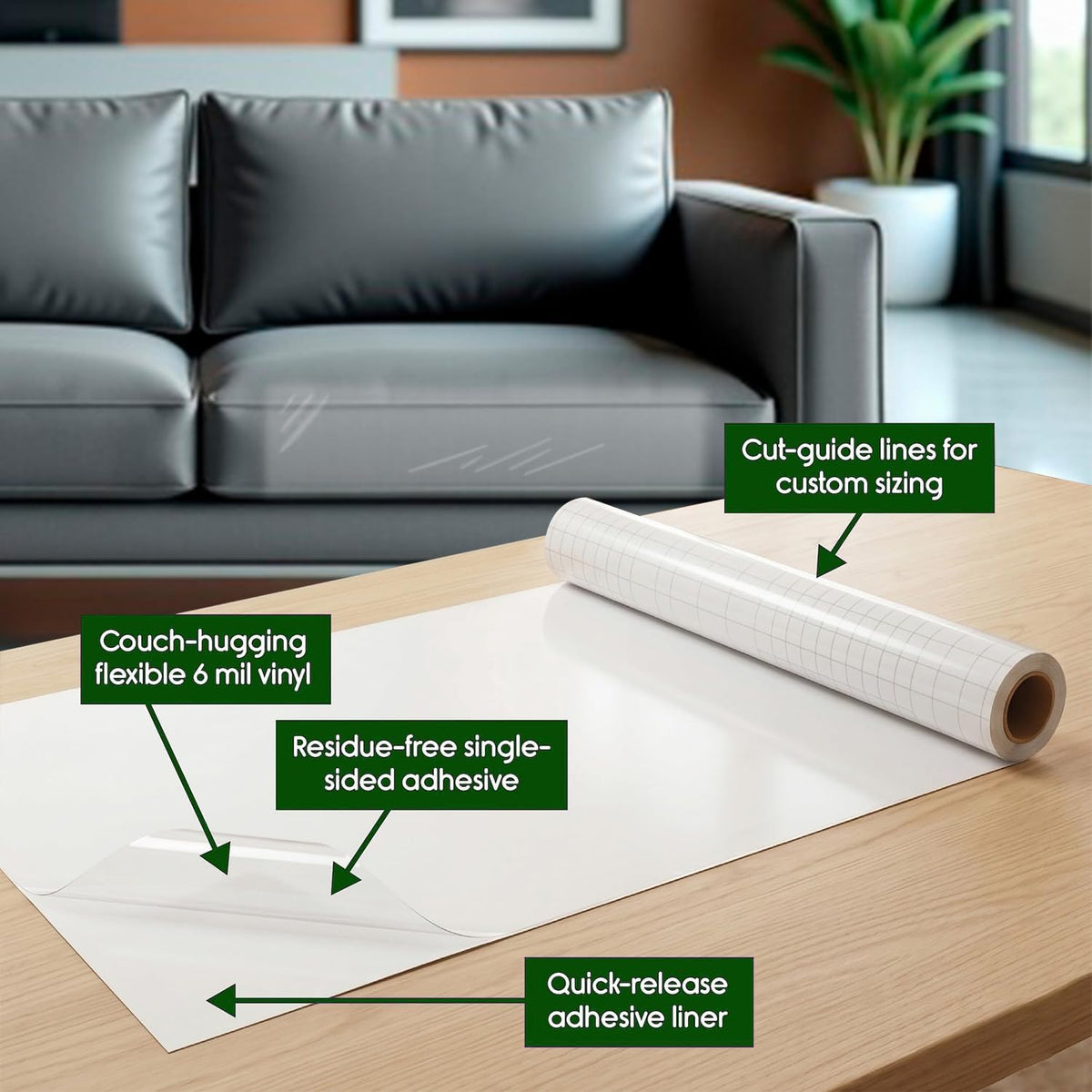 Cat Scratch Furniture Protector, Clear Thicken Vinyl 196.8"X 16.5"