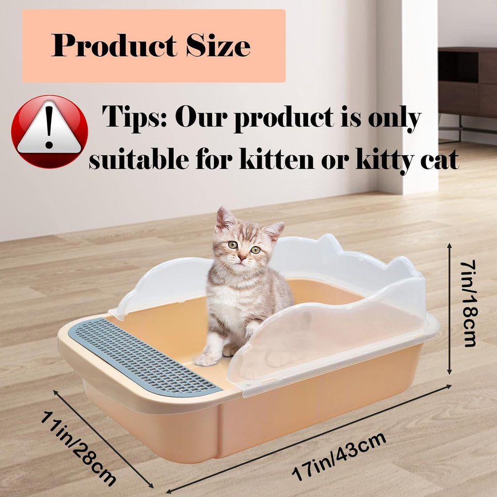 Open Cat Litter Box with High Side,Anti-Splashing Cats Litter Pan Semi-Enclosed Removable Cats Litter Boxes with Litter Sifting Scoop Open Top Kitty Toilet for Easy to Clean(Khaki)