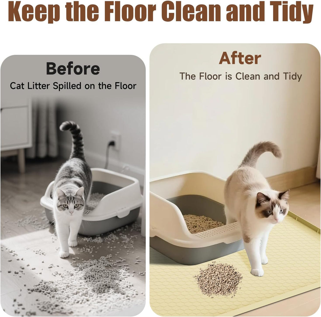 Cat Mat for Litter Box, 40" X 28" Large Silicone Cat Litter Trapping Mat