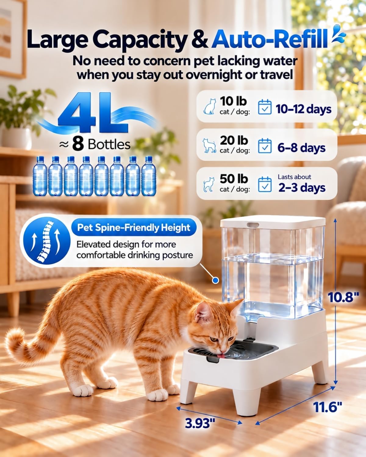 Automatic Pet Water Dispenser Bowl 4L for Cats and Small Dogs
