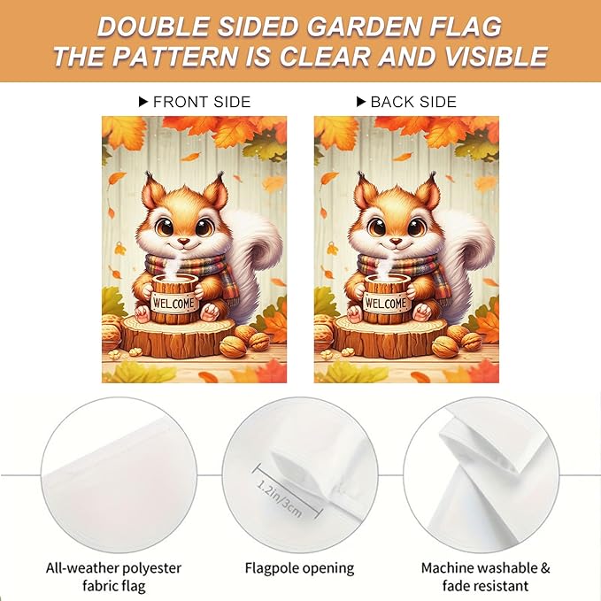 Fall Everyday Garden Flag 12x18 Inch Cute Red Squirrel - Image 4