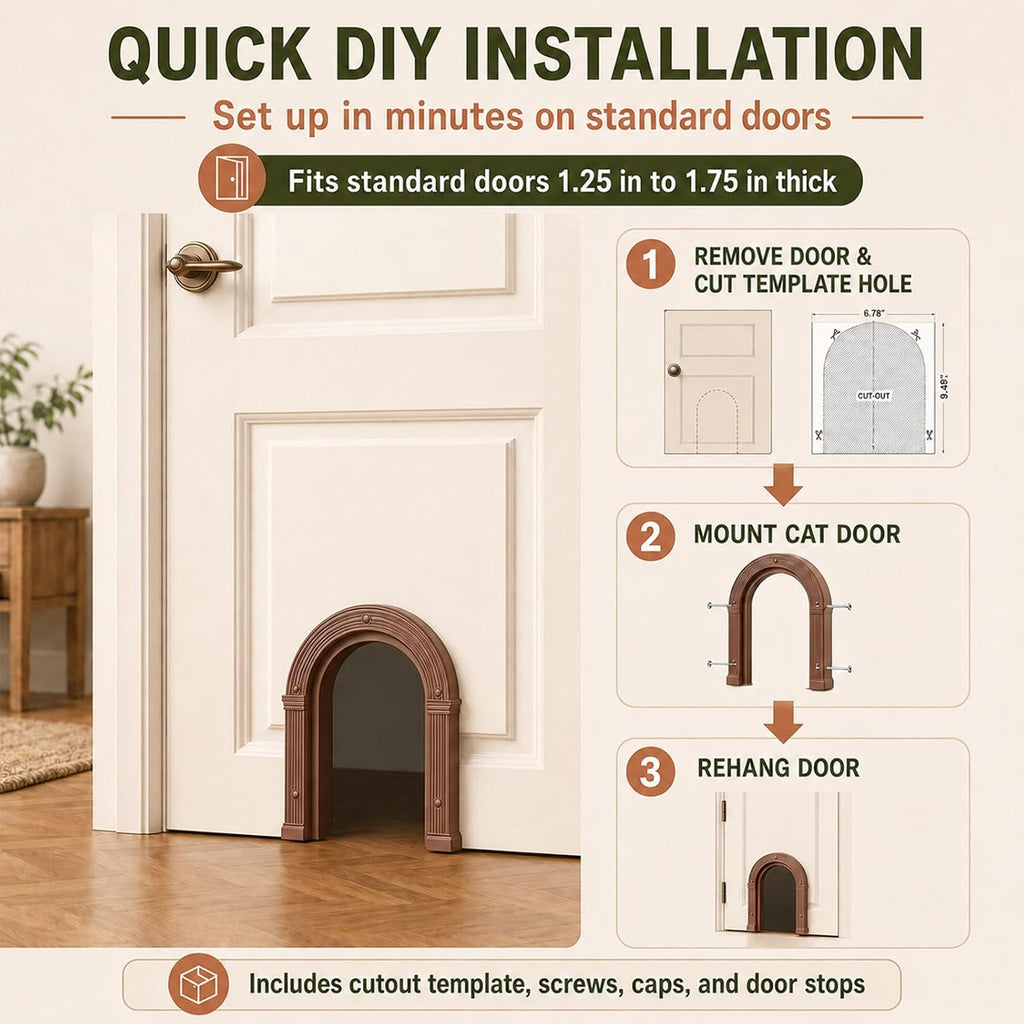 Cat Door for Interior Doors Large Cat Door for Cats Up to 25 lbs No-Flap