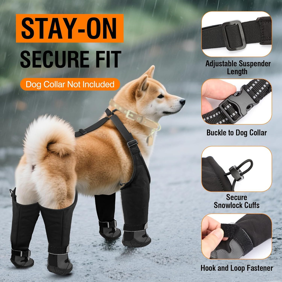 Dog Suspender Boots with Fleece Lining, Waterproof Dog Snow Boots Anti-Slip Rubber Sole Dog Booties and Paw Protectors Winter Shoes for Dogs Legging Dog Shoes for Small Medium Large Dogs(B,1)