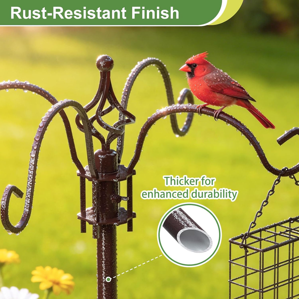 97" Bird Feeding Station Kit with Metal Squirrel Baffle, Heavy Duty Metal Bird Feeding Station with Seed Tray＆Mesh Basket, Easy Assembly Ground Mounted Bird Feeder Pole for Garden Yard Outdoor
