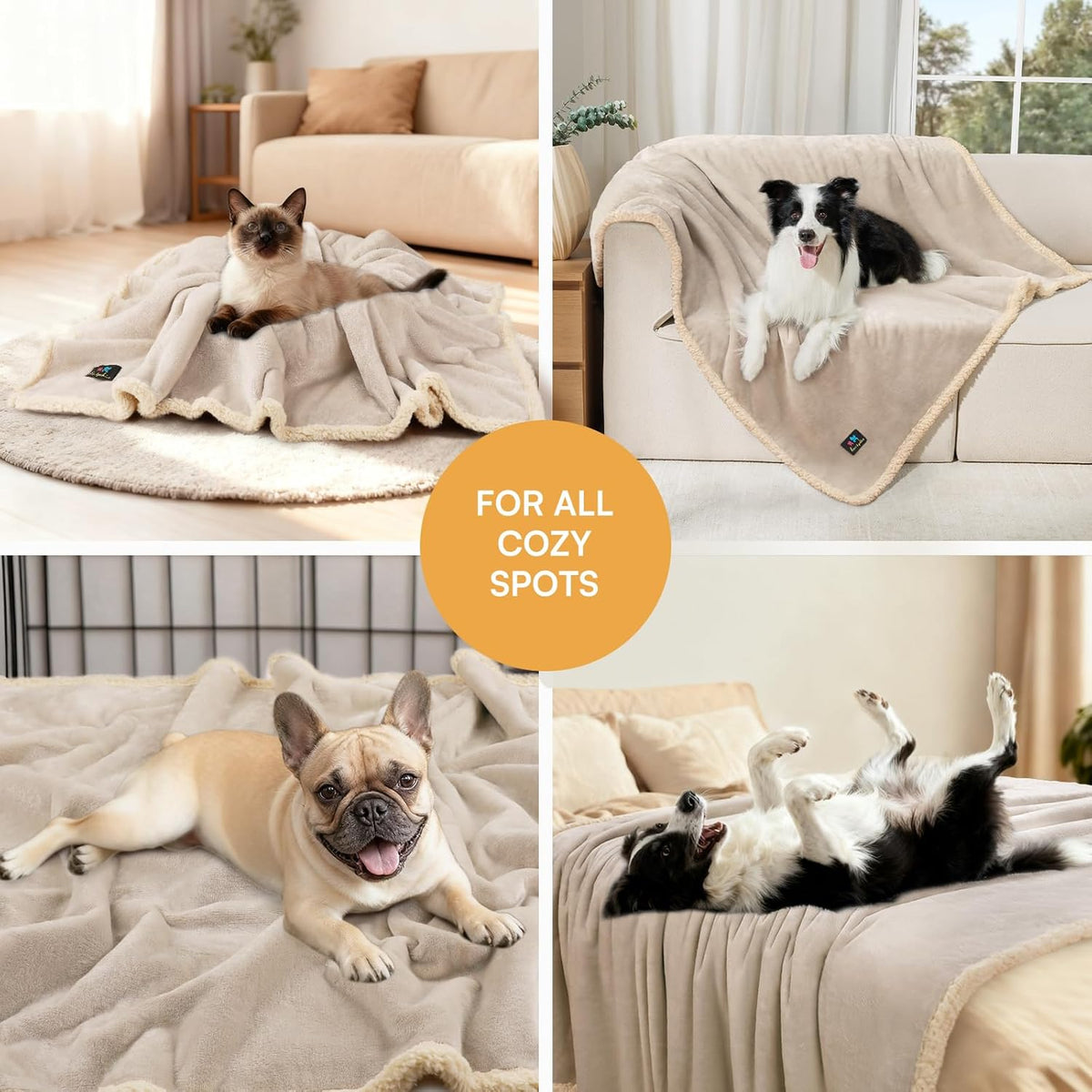 Luciphia Waterproof Pet Blanket, Liquid Pee Proof Dog Blanket for Sofa Bed Couch, Reversible Sherpa Fleece Furniture Protector Cover for Small Medium Large Dogs Cats, Grey Beige X-Large（85" x 57"）