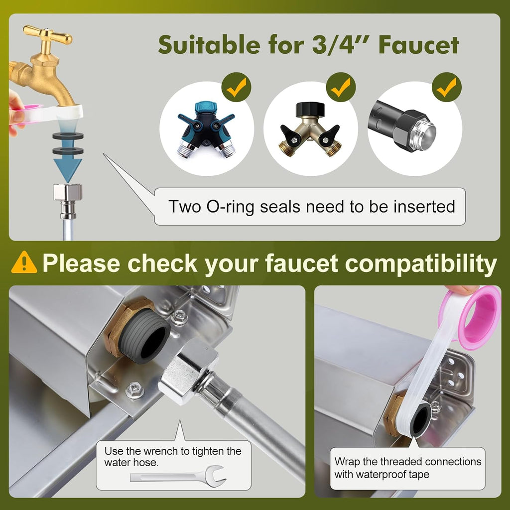 Automatic Water Dispenser for Dogs 2 Gallons, 304 Stainless Steel Dog Water Bowl Dispenser for Farm Chicken Pets Indoor&Outdoor Dog Waterer Feeder Fit 3/4'' GHT Faucet Auto Filling Wide Drinking Area