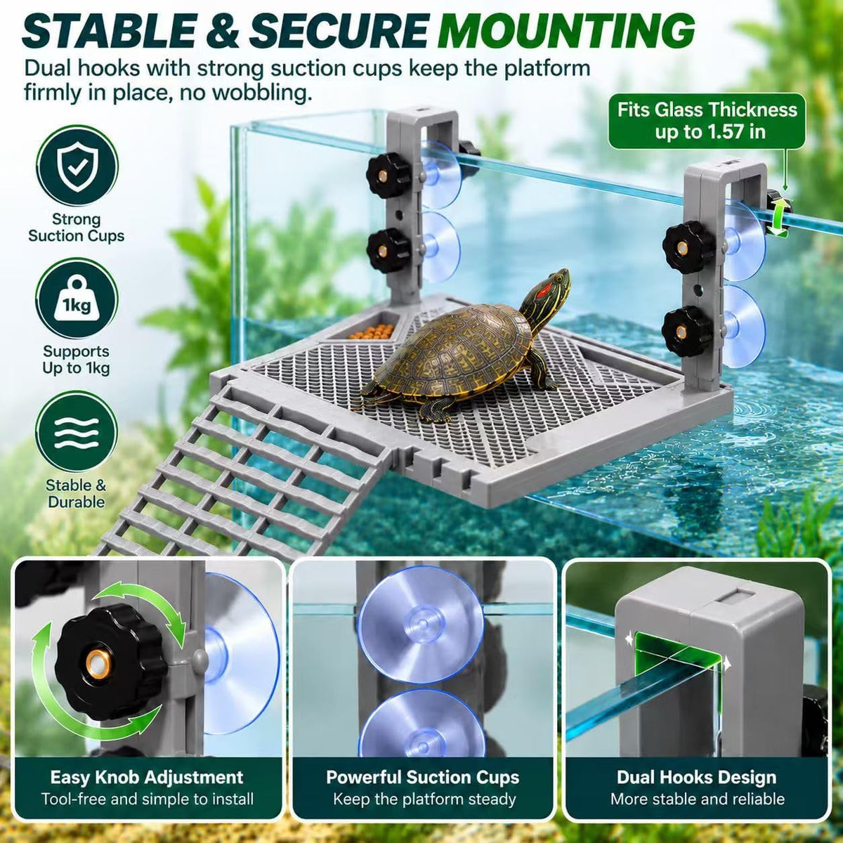 Turtle Basking Platform for Aquatic Turtles, Adjustable Hanging Dock
