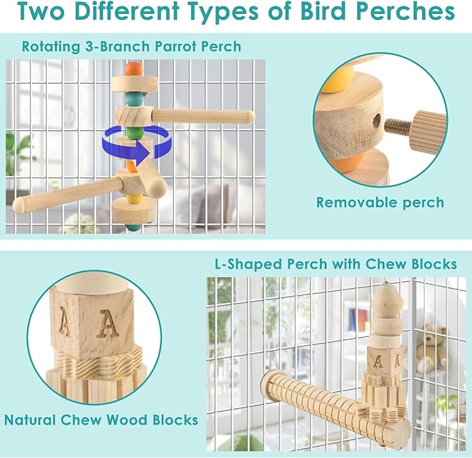 3pcs Natural Wood Bird Perch Toys, Rotating Perch Stand, L-Shaped Perches - Image 4