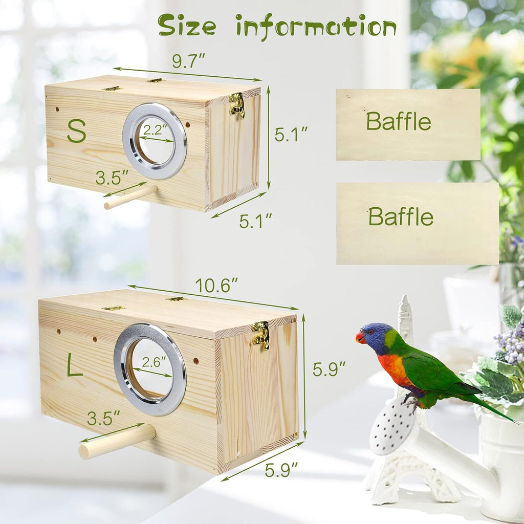 Parakeet Nesting Box Cockatiel Nesting Natural Pine Bird Nest Bird Breeding Box House Acrylic Transparent Bird Box with Detachable Wooden Board for Lovebirds Cockatiel Budgie Conure Parrot L