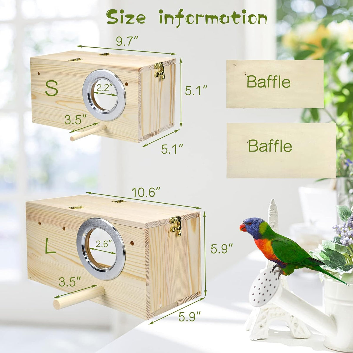 Parakeet Nesting Box Cockatiel Nesting Natural Pine Bird Nest Bird Breeding Box House Acrylic Transparent Bird Box with Detachable Wooden Board for Lovebirds Cockatiel Budgie Conure Parrot L