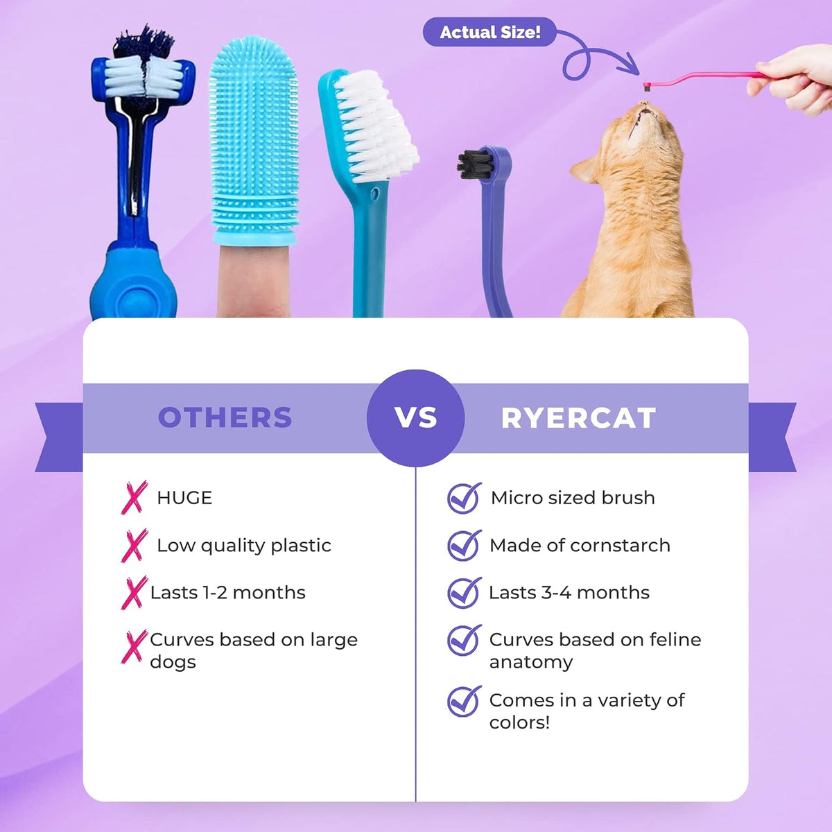 RYERCAT Space Dual Sided Cat Toothbrush - Only 8mm Wide to fit into Cat's Mouth - Cat Dental Supplies