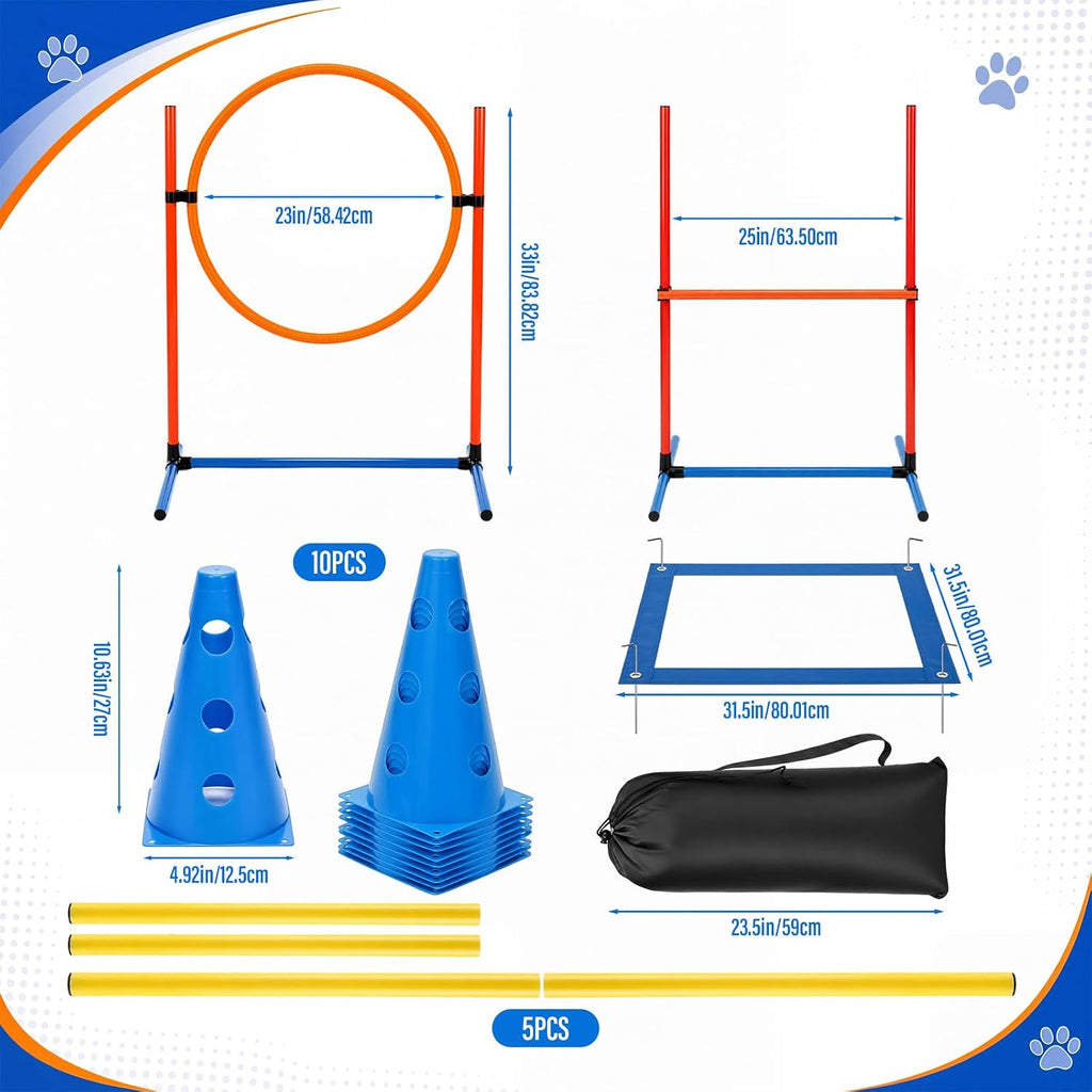 Junkin 27 Pcs Dog Agility Course Equipment Set, Blue