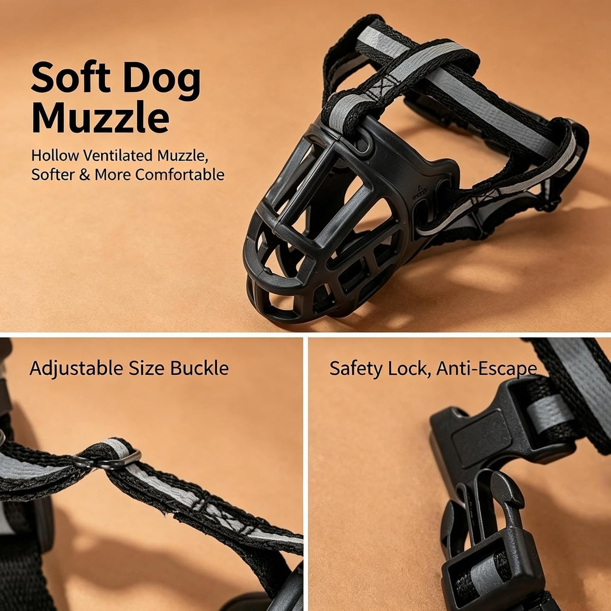 Basket Muzzle for Medium Sized Dog, Breathable Reflective Adjustable Dogs Muzzles Prevents Scavenging, Chewing & Biting for Grooming Trimming Training, Soft, Lightweight & Sturdy (Size 3)
