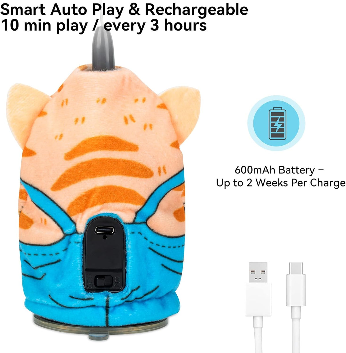 Migipaws Automatic Cat Wand Toy with Suction Cup, Cute Cat Base, Rechargeable Interactive Teaser for Indoor Cats