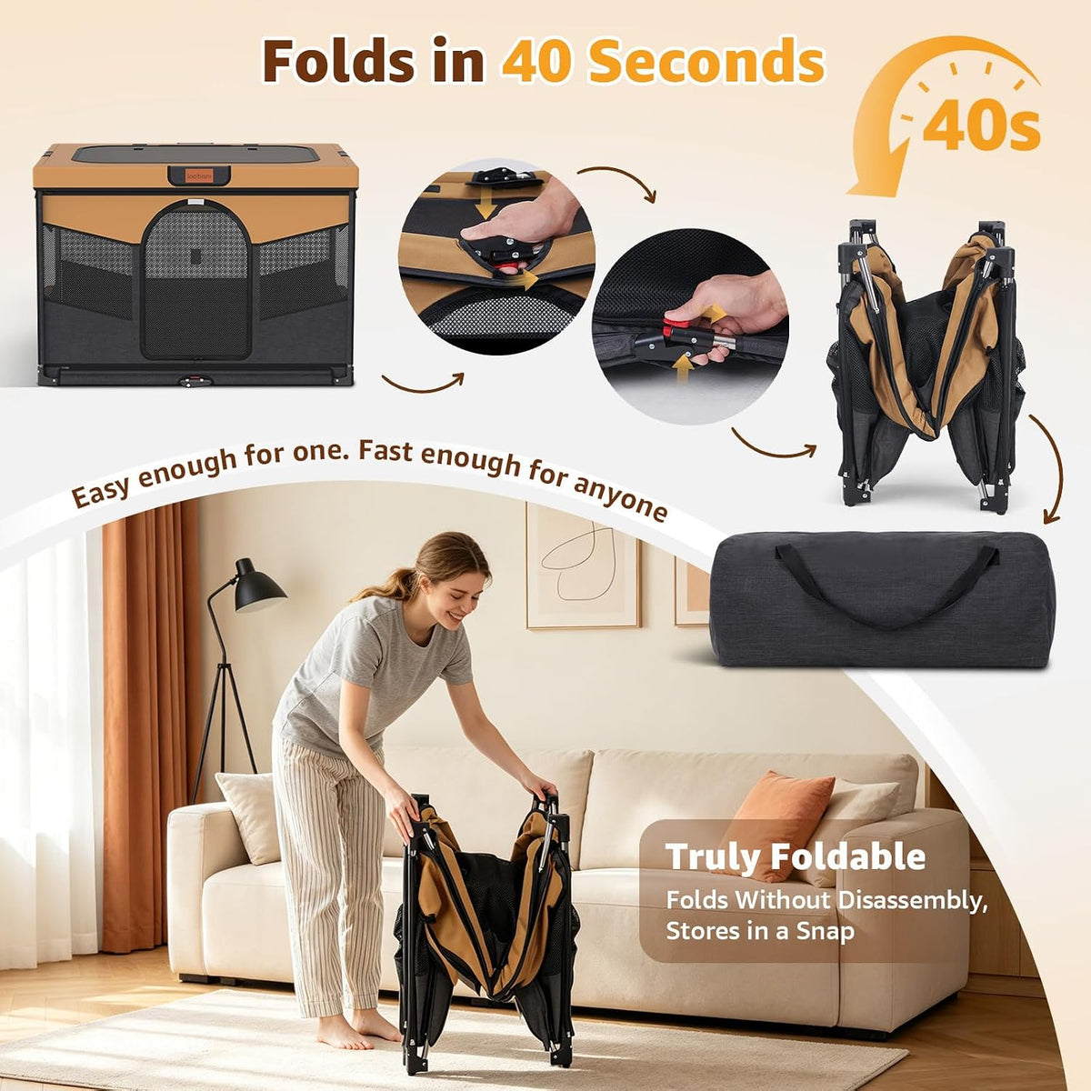LOOBANI Dog Playpen for Small Dogs, 32"x24"x22", Foldable & Portable, Brown